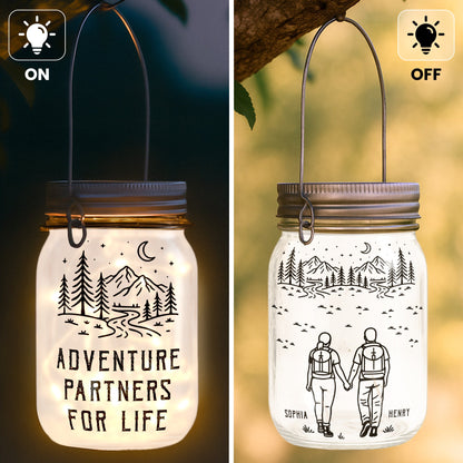 Adventure Partners For Life Couple Gift - Personalized Solar Mason Jar Light