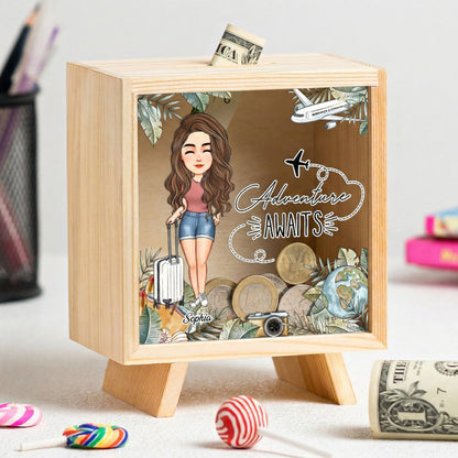 Adventure Awaits - Personalized Wooden Money Box