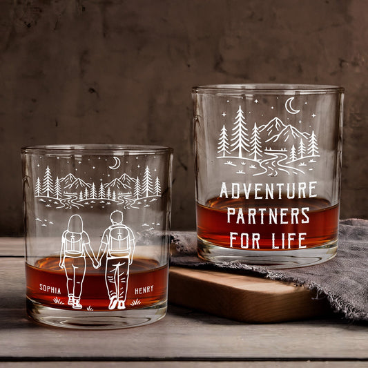 Adventure Partners For Life Camping Couple Gift - Personalized Whiskey Glass