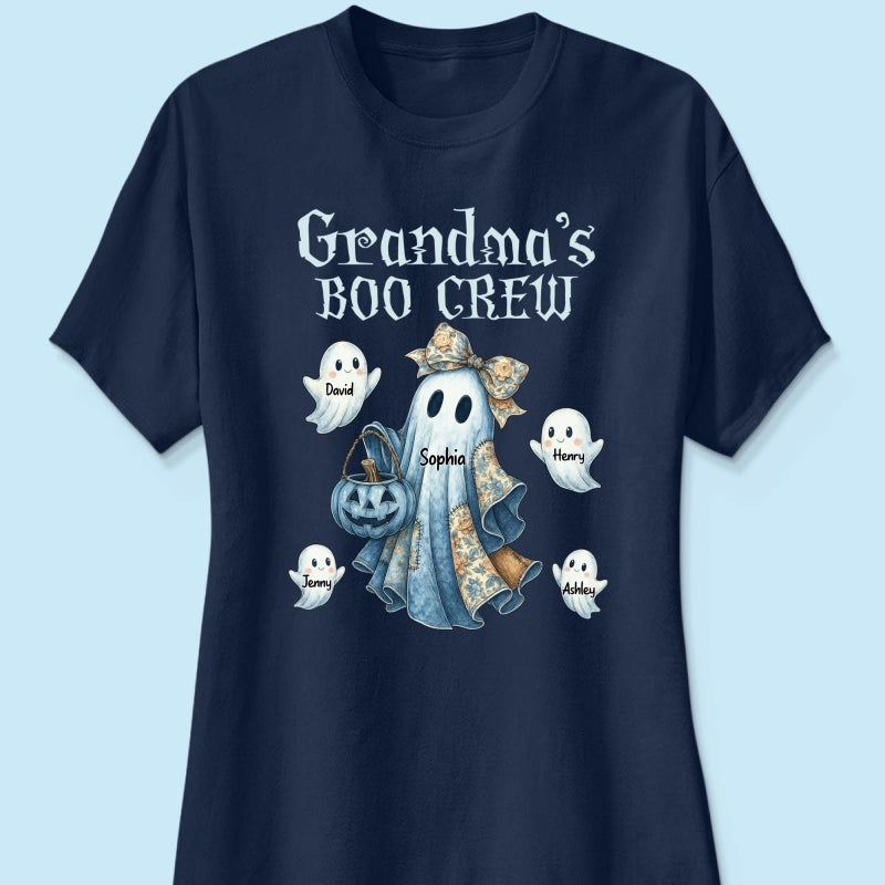 Grandma's Boo Crew Retro Halloween Blue Denim Ghost Personalized Sweatshirt, Spooky Sweatshirt for Grandma, Mom