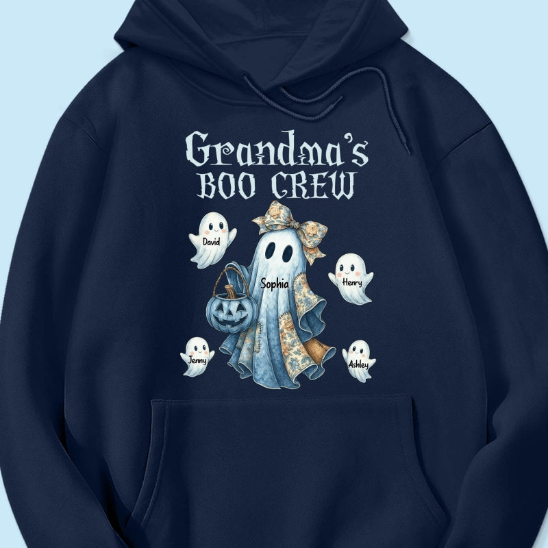 Grandma's Boo Crew Retro Halloween Blue Denim Ghost Personalized Sweatshirt, Spooky Sweatshirt for Grandma, Mom