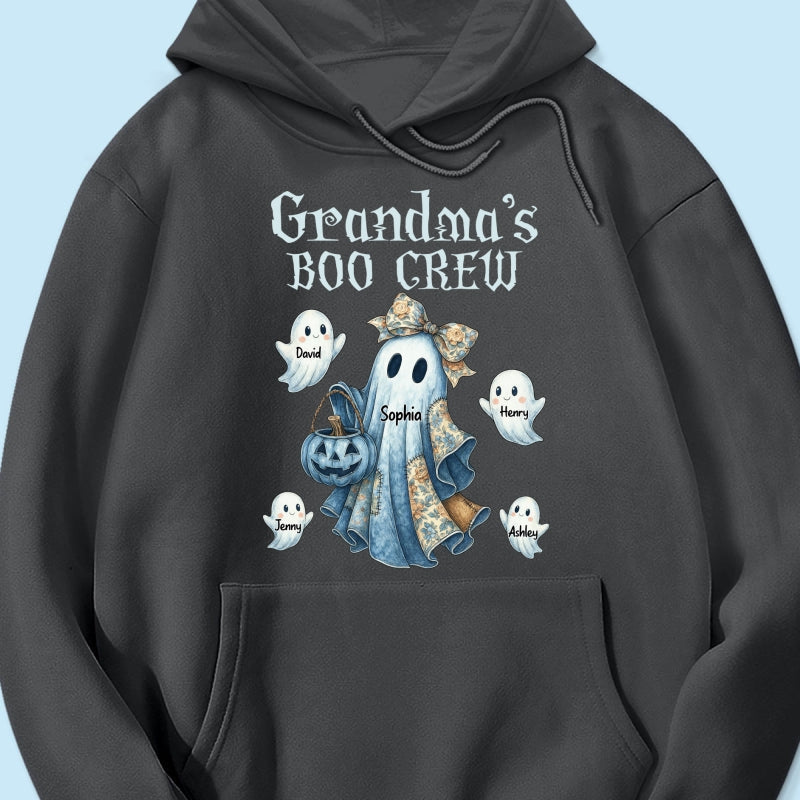 Grandma's Boo Crew Retro Halloween Blue Denim Ghost Personalized Sweatshirt, Spooky Sweatshirt for Grandma, Mom