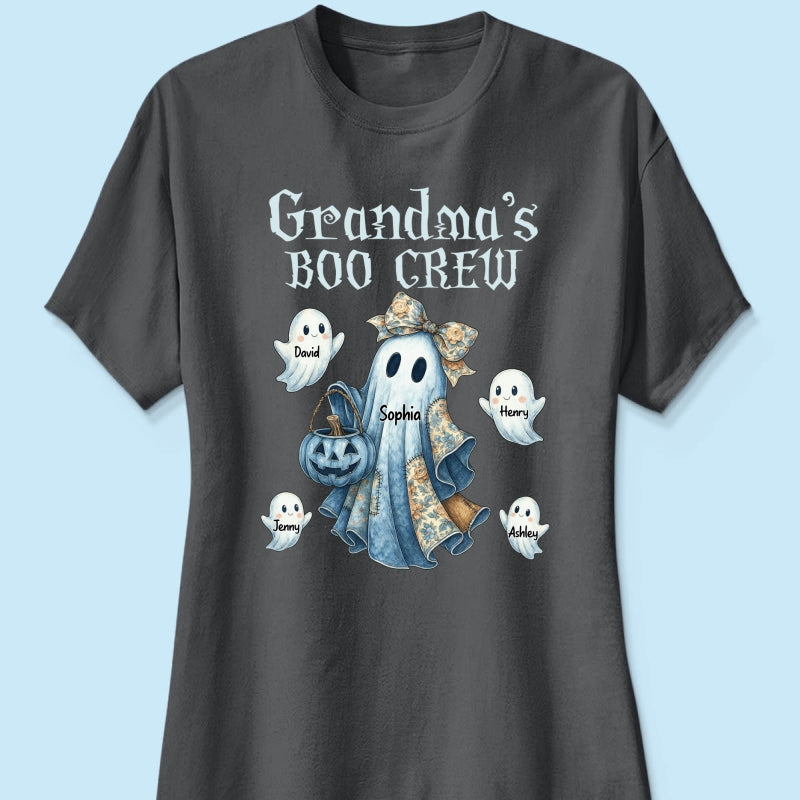 Grandma's Boo Crew Retro Halloween Blue Denim Ghost Personalized Sweatshirt, Spooky Sweatshirt for Grandma, Mom
