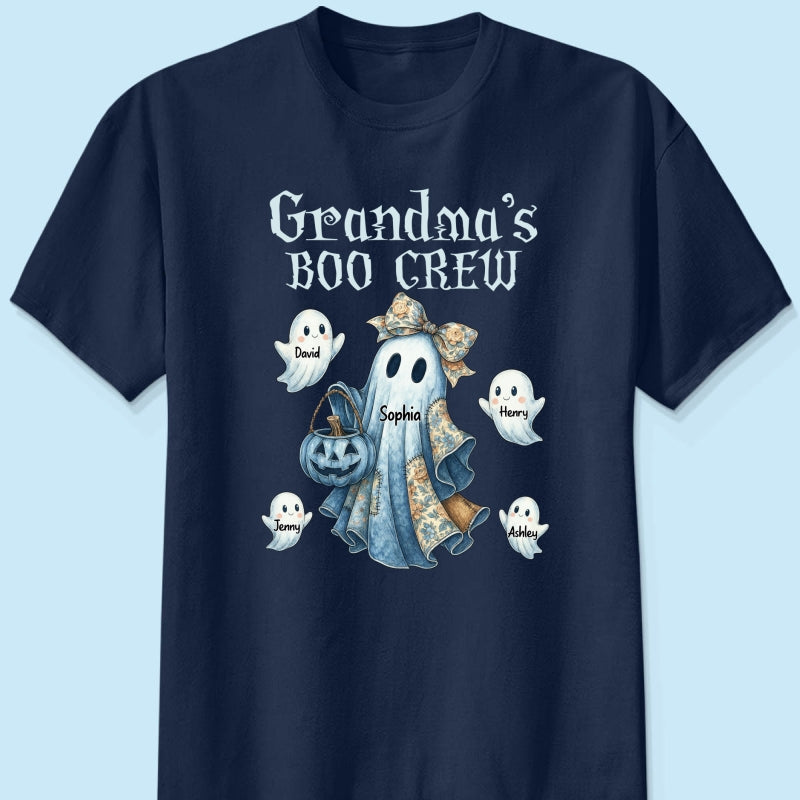 Grandma's Boo Crew Retro Halloween Blue Denim Ghost Personalized Sweatshirt, Spooky Sweatshirt for Grandma, Mom