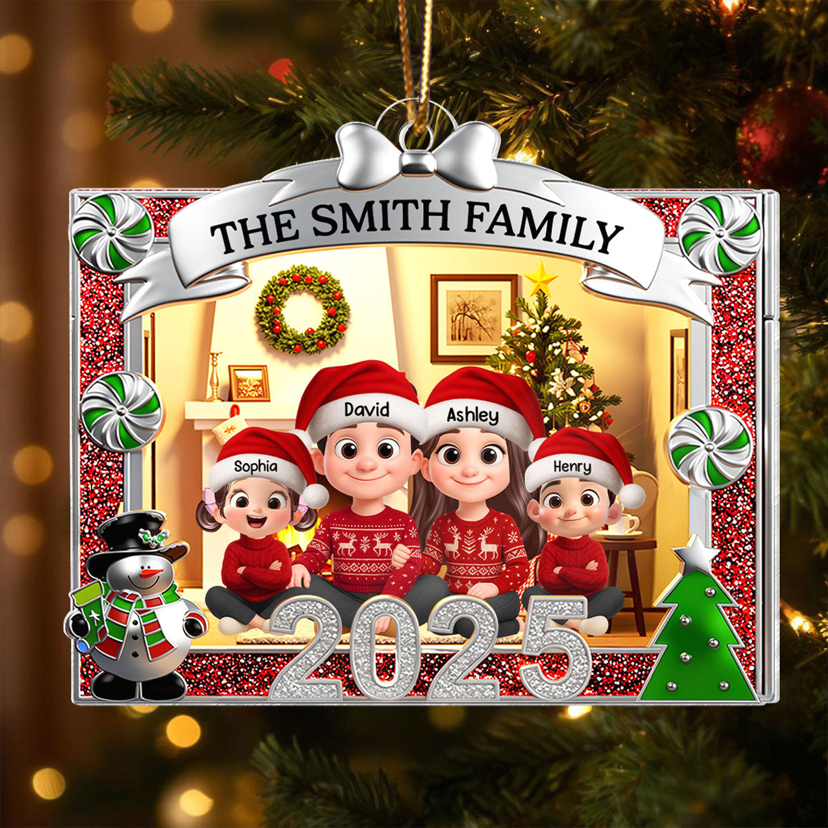 Family Sitting In Christmas Toybox - Personalized Acrylic Ornament - Christmas Gift for Family