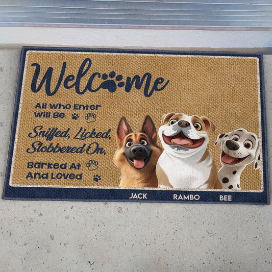 All Who Enter Will Be Sniffed, Licked - Personalized Doormat