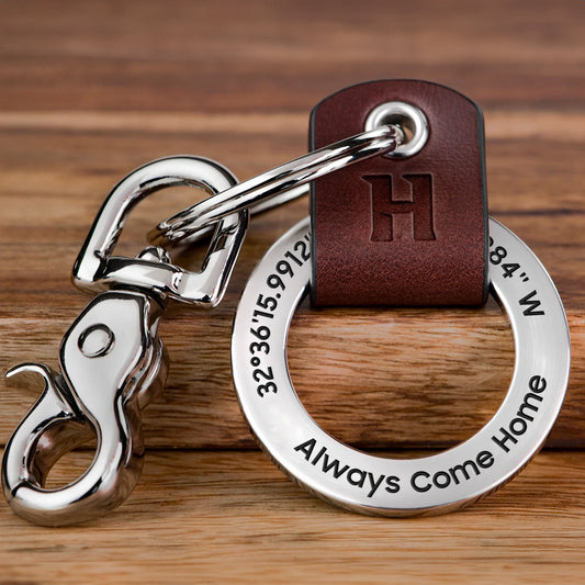 Father's Day Gifts, Always Come Home - Personalized Coordinates Keychain