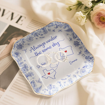 Always Under The Same Sky - Personalized Lace Square Jewelry Dish