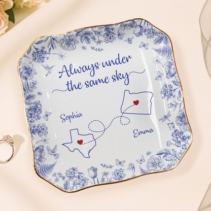 Always Under The Same Sky - Personalized Lace Square Jewelry Dish