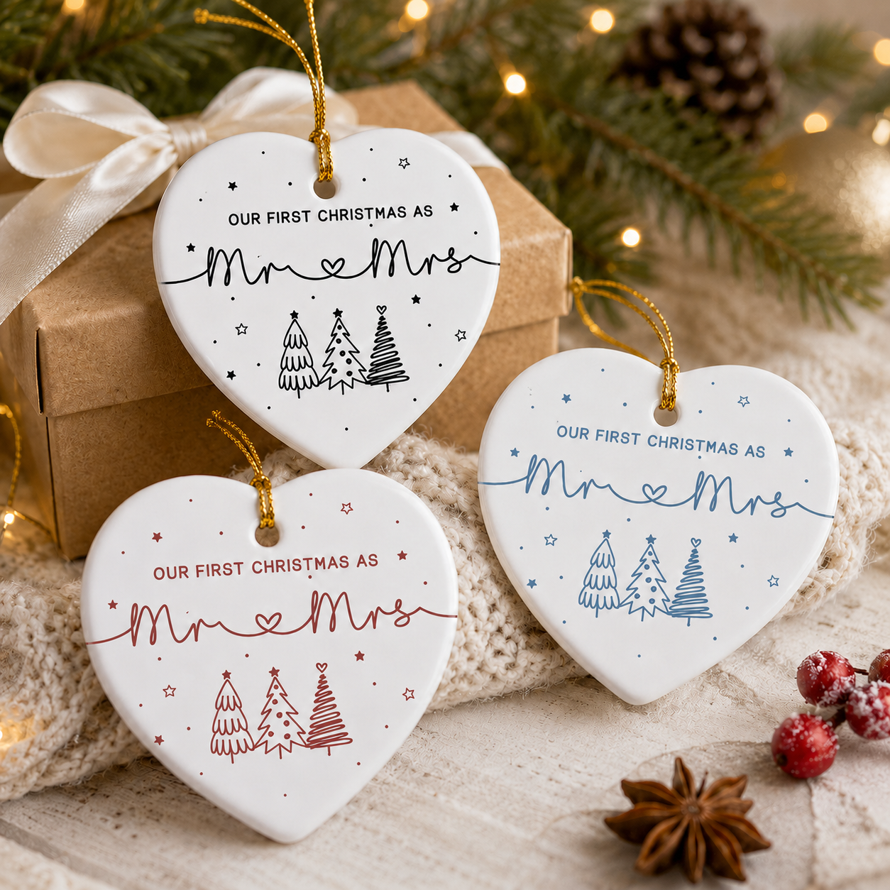 Always & Forever In Our Hearts Memorial - 2D Sea Glass Effect Christmas Ornament