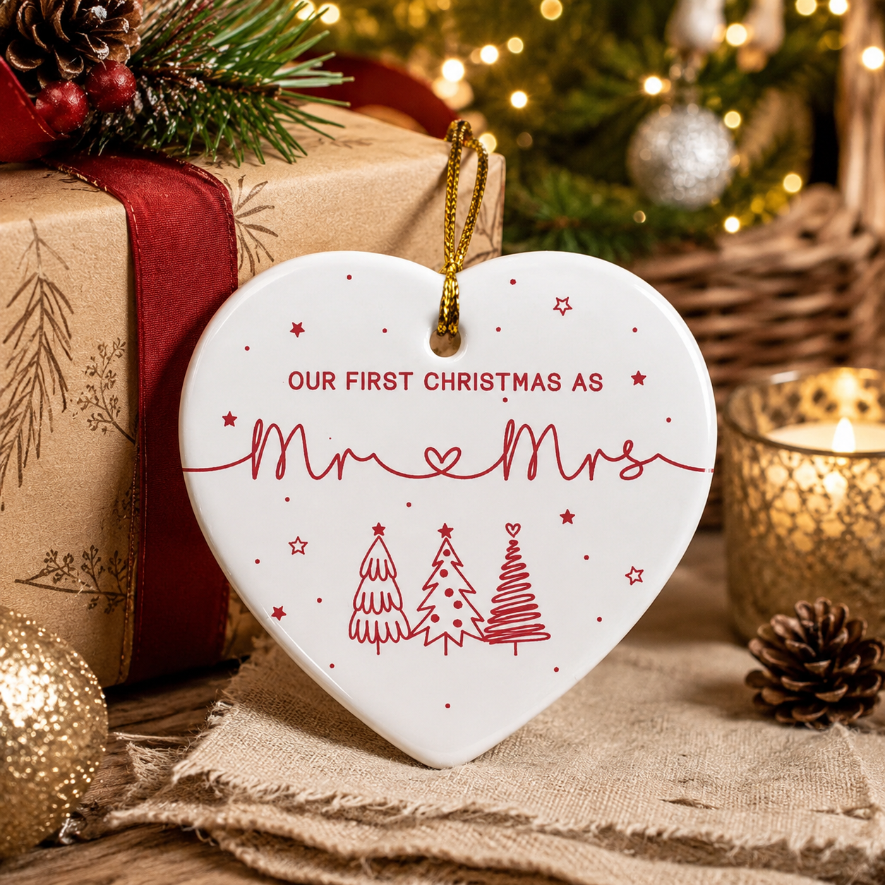 Always & Forever In Our Hearts Memorial - 2D Sea Glass Effect Christmas Ornament