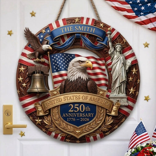 America 250th Anniversary Gifts For Mom, Dad Faux Pattern - Personalized Wood Sign