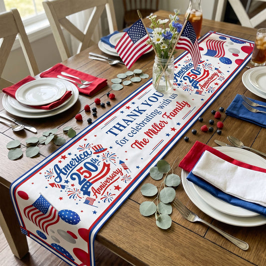 America 250th Anniversary Thank You For Celebrating With Us - Personalized Table Runner