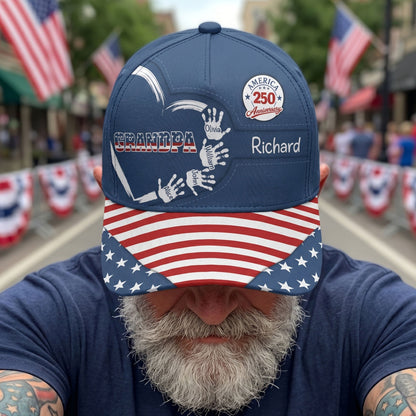 America 250 Anniversary Grandpa Dad Kids Handprints - Personalized Cap