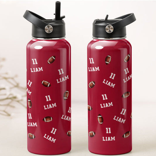 American Football Custom Name, Number - Personalized Stainless Steel Water Bottle