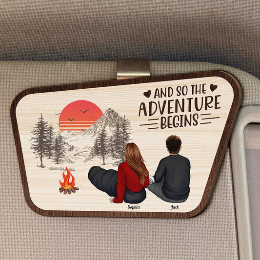 And So The Adventure Begins - Personalized Wooden Car Visor Clip
