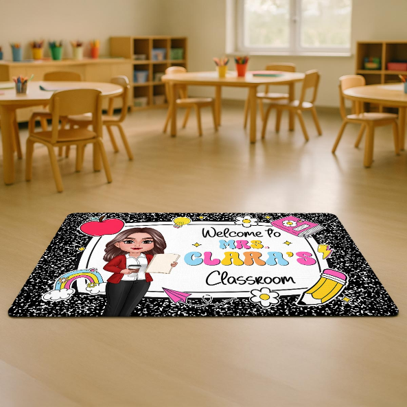 Teacher Composition Book Pattern - Personalized Doormat - Back To School Gift, Classroom Decoration