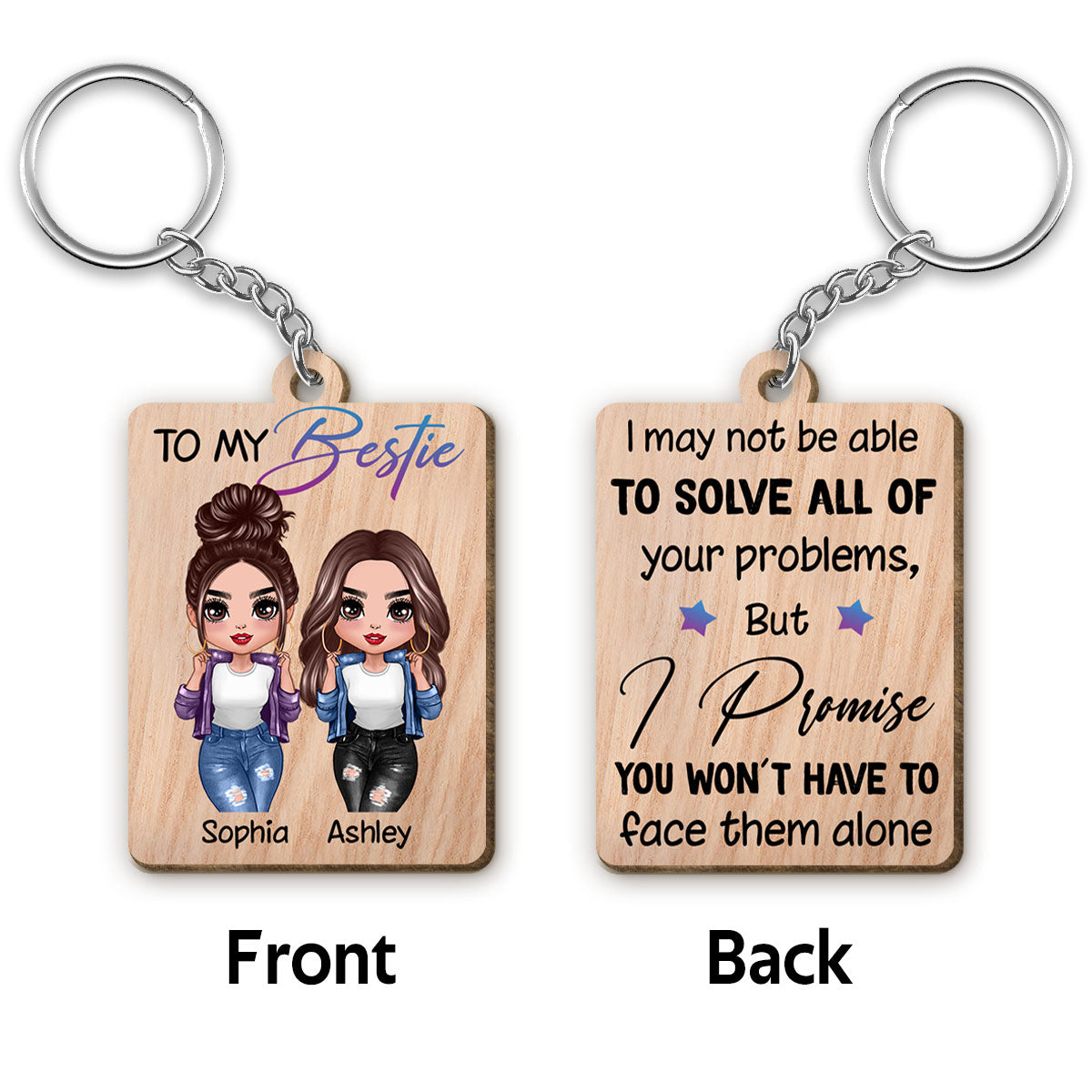 Cool Doll Besties To My Bestie Personalized Wooden Keychain