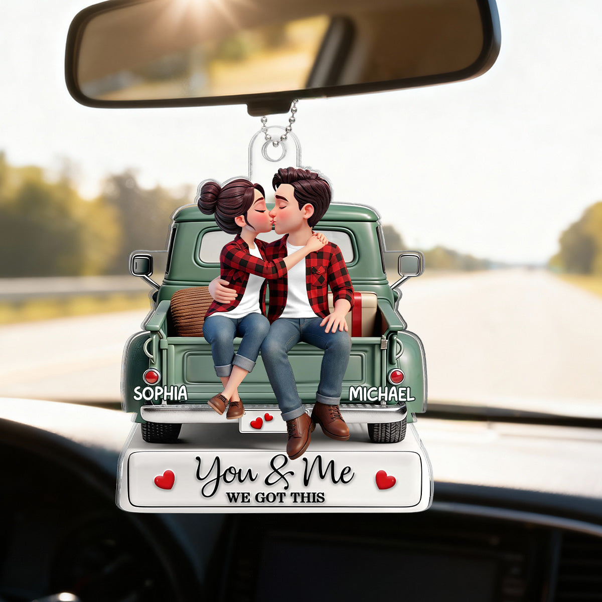 Forever Love Couple Kissing On The Truck - Personalized Acrylic Car Hanger - Valentine's Day Gift For Couple, For Him, For Her