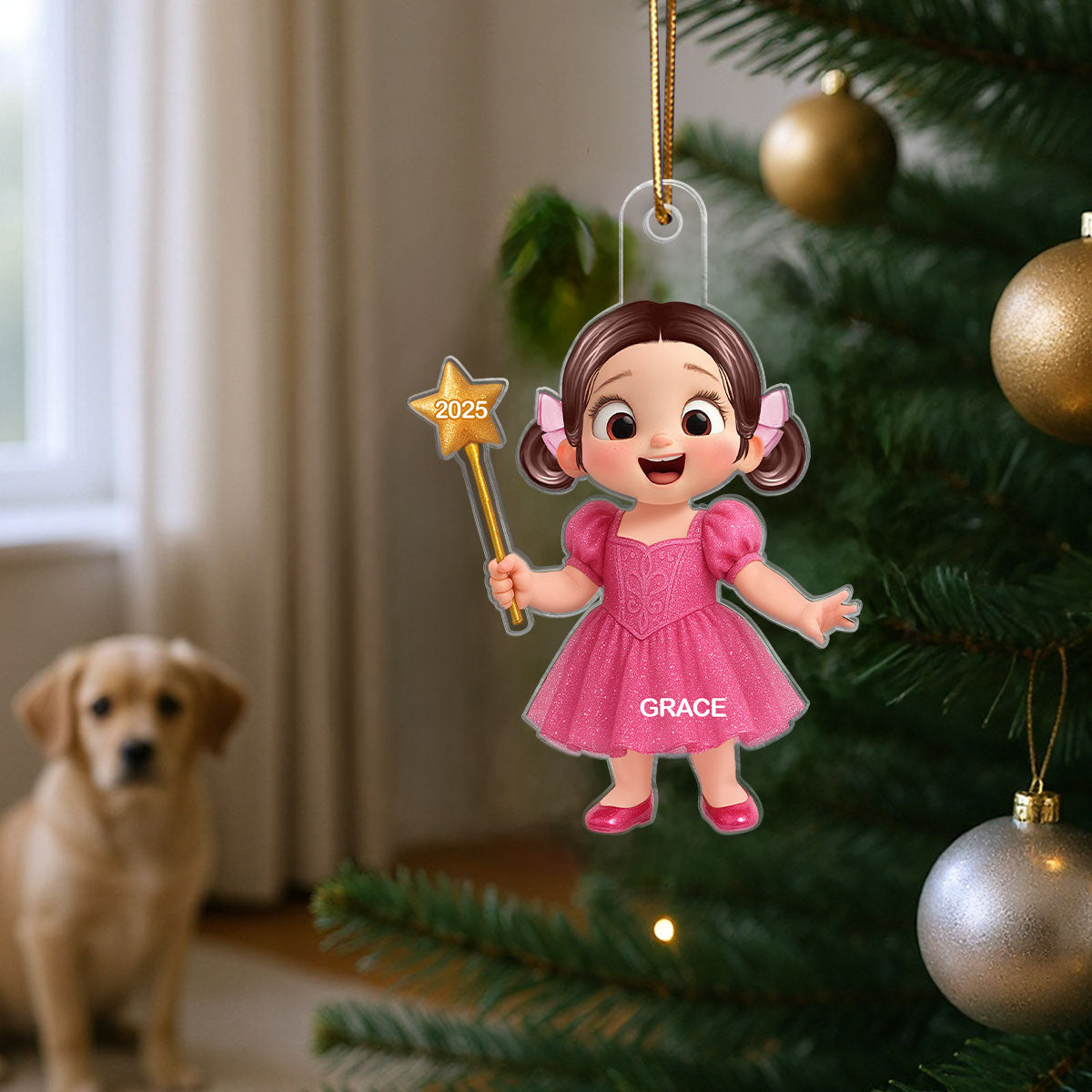 3D Effect Little Girl Princess Christmas Personalized Acrylic Ornament