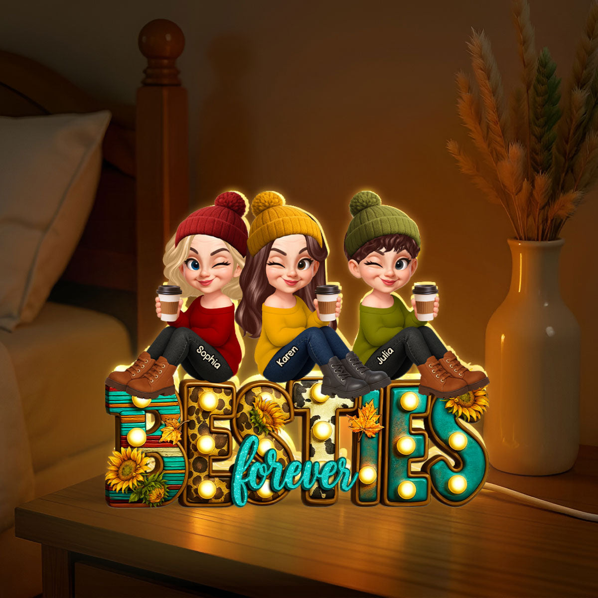 Western Besties Fall Vibe Sitting Personalized Light Box, Fall Gift for Best Friends