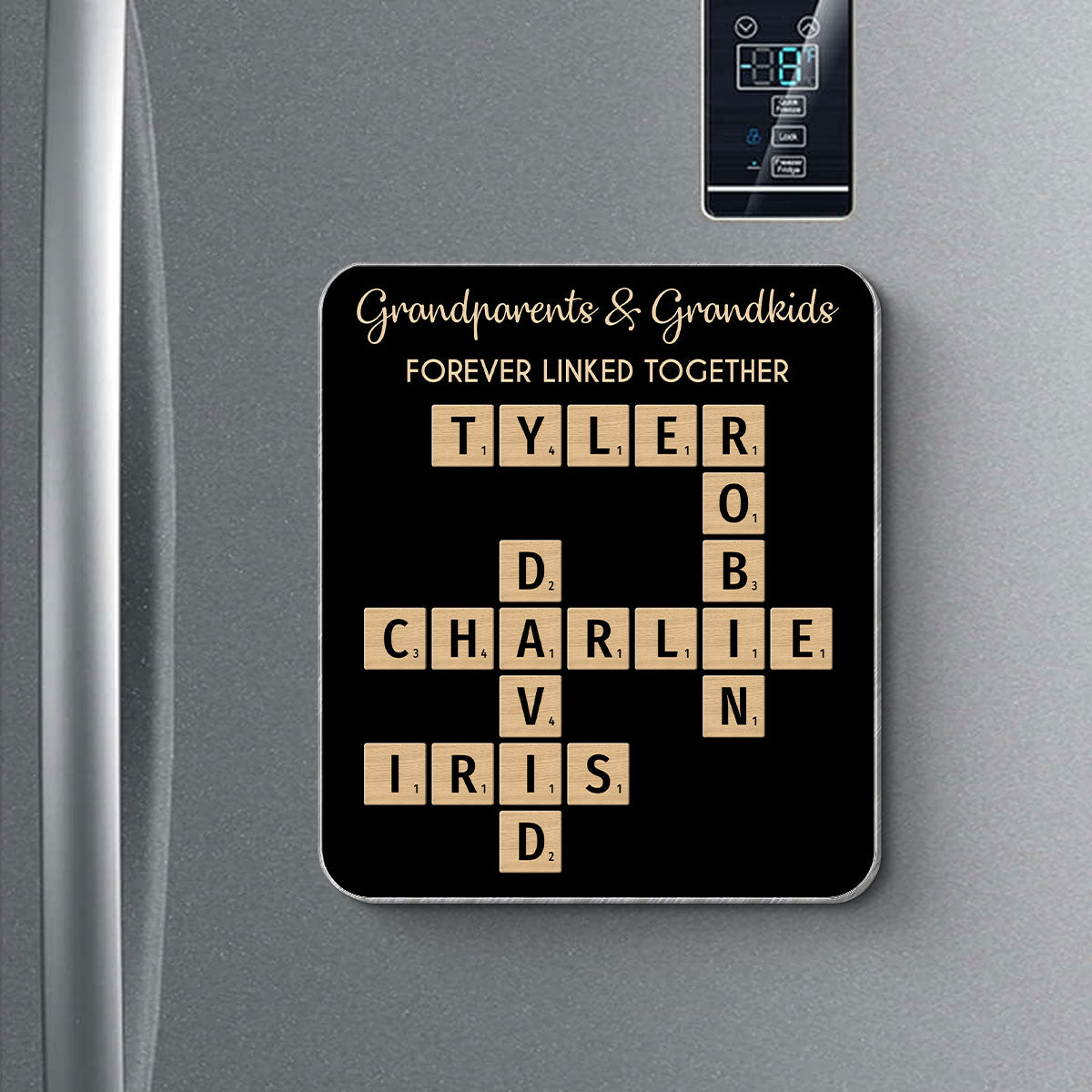 Grandparents & Grandkids Forever Linked Together Crossword Puzzle Personalized Acrylic Fridge Magnet, Gift For Large Family, Parent, Grandparents, Siblings, Brothers, Sisters