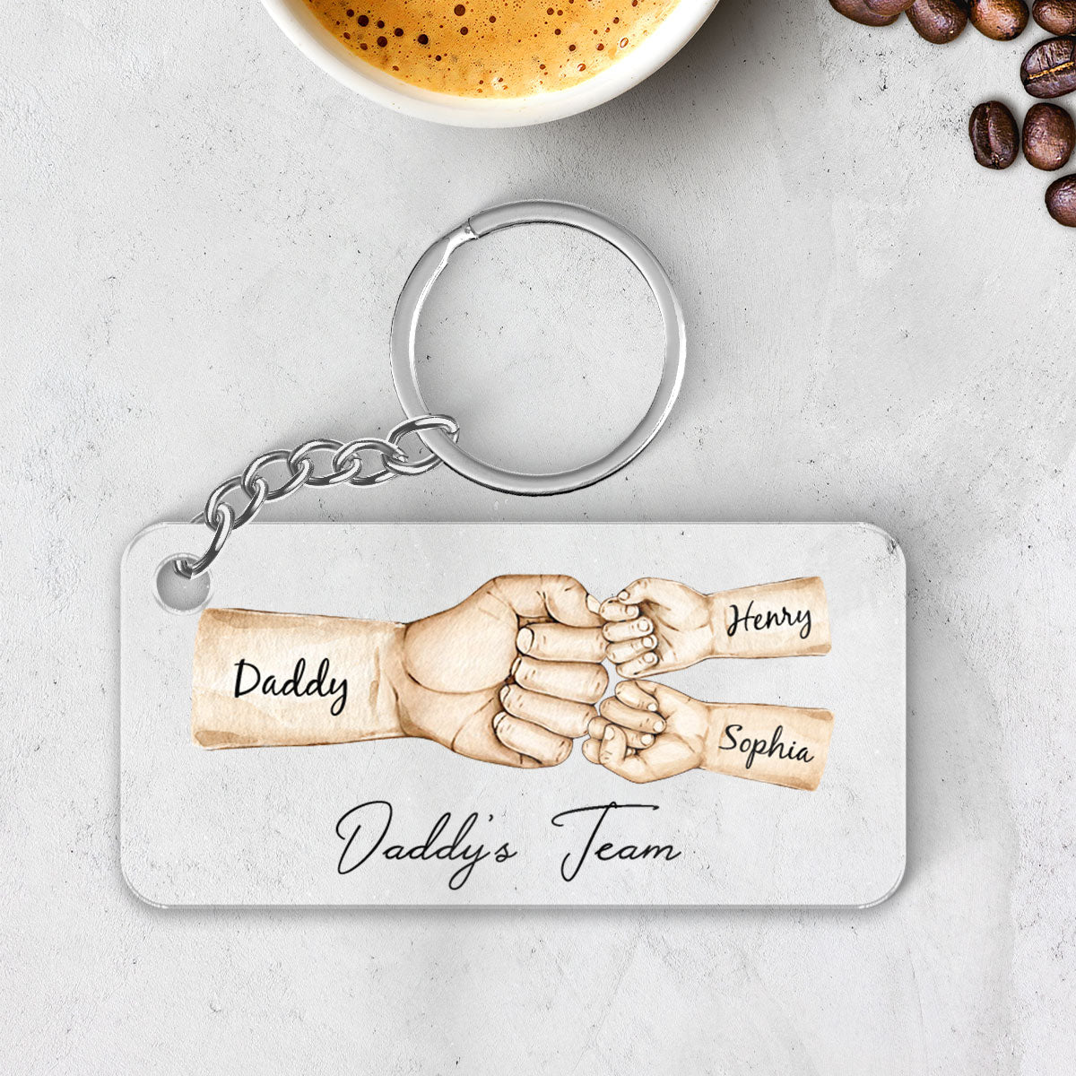Daddy's Team Fist Bump - Personalized Acrylic Keychain - Gift For Dad, Gift For Husband, Gift For Grandpa