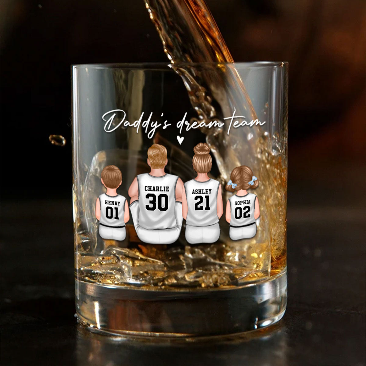 Basketball Daddy's Dream Team - Personalized Whiskey Glass - Gift for Basketball Dads