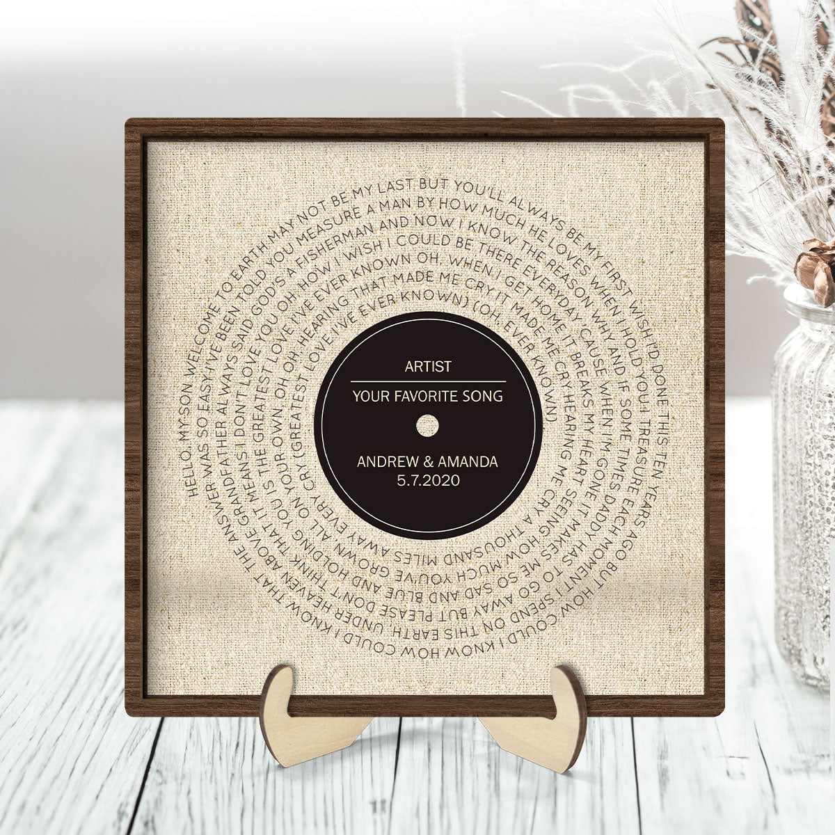 Vinyl Record First Dance Song Lyrics Wall Art Personalized 2-Layered Wooden Plaque, Valentine's Day, Anniversary Gift for Him or Her - Music Lover