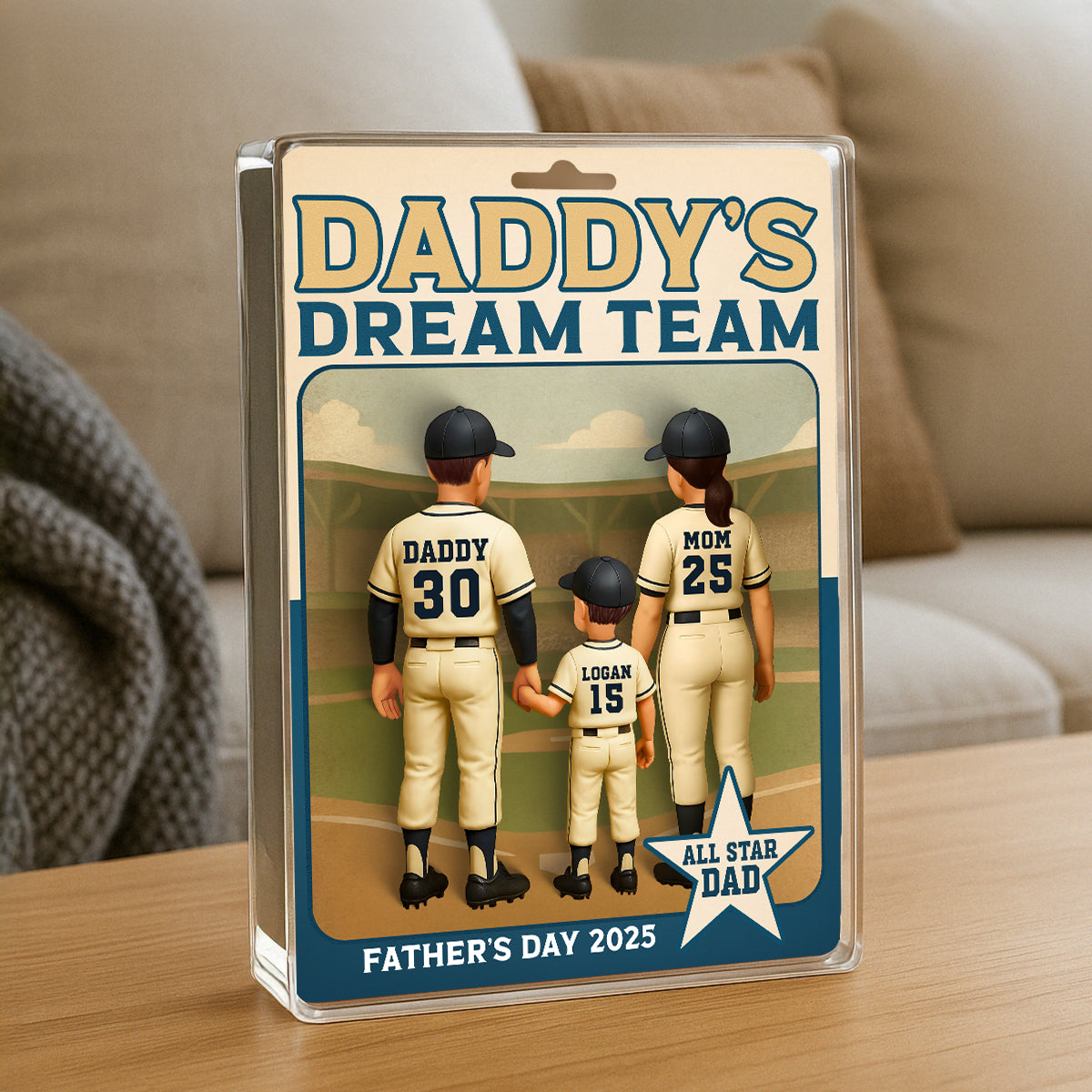 Daddy's Dream Team Baseball Card Personalized Acrylic Block Plaque,  Gift for Baseball Dad