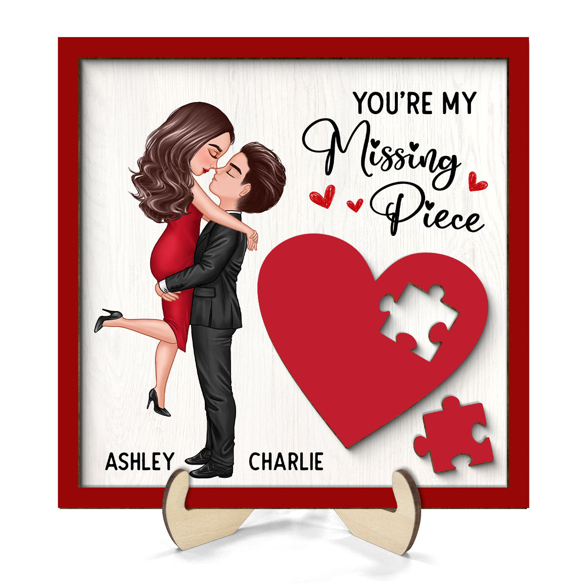 Couple Missing Piece Red Heart Theme Valentine‘s Day Gift Personalized 2-layer Wooden Plaque