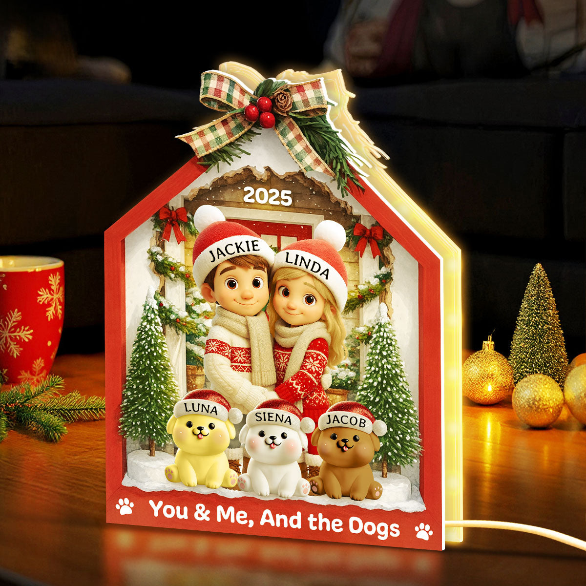 Farmhouse Couple & Dogs Cats - Personalized Light Box - Christmas Decor, Heartwarming Gift for him, Gift for her