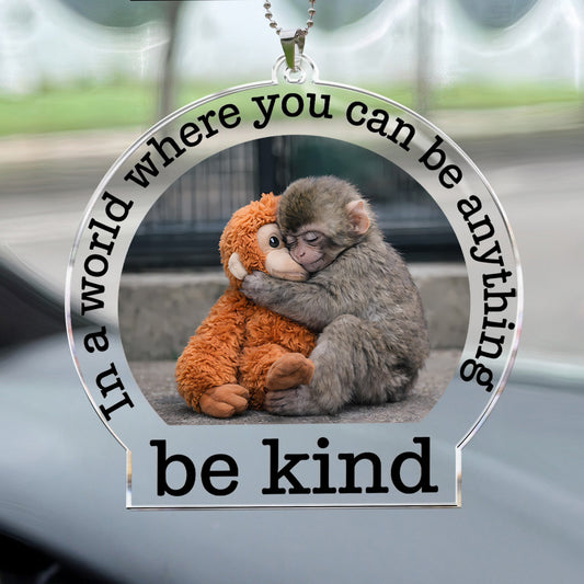 Baby Punch Monkey - Be Kind, Punch The Abandoned Baby Monkey Gift For Animal Lover - Rear View Mirror Accessory