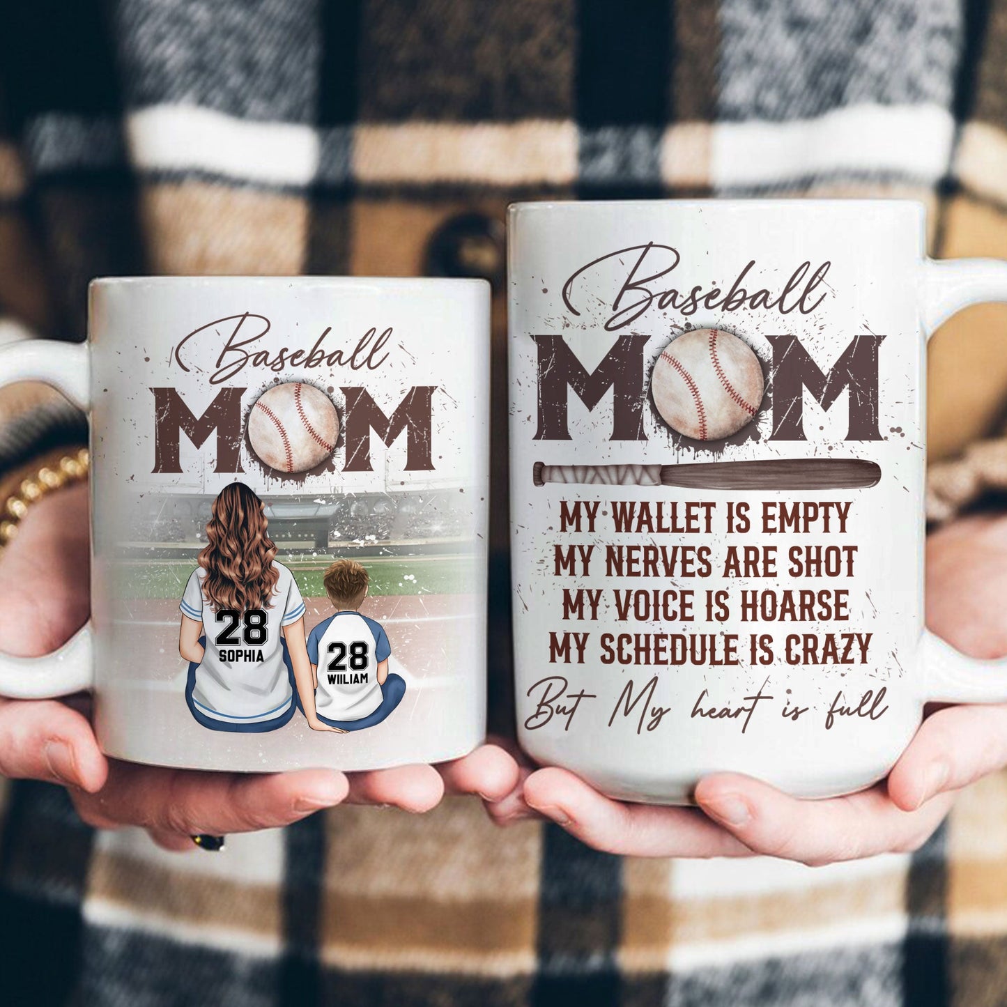 Father's Day Gifts, Baseball Mom But My Heart Is Full - Personalized Mug