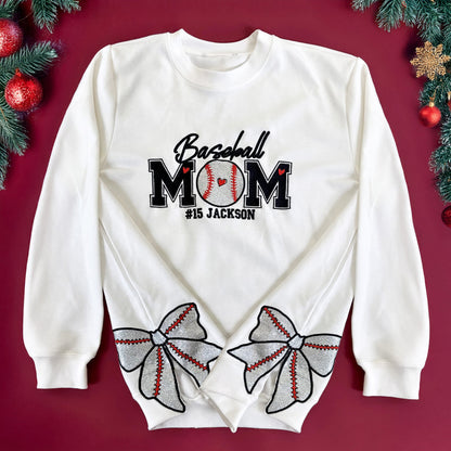 Baseball Mom, Softball Mom - Personalized Side Bow Embroidered Sweatshirt