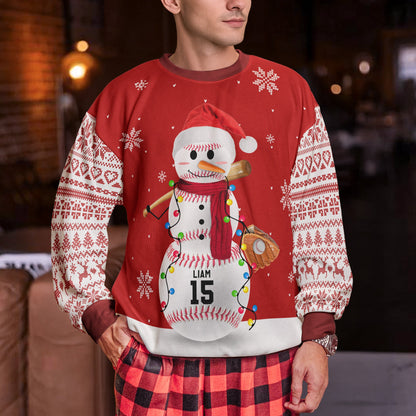 Baseball, Basketball, Football Snowman, Sport Snowman - Personalized Ugly Sweater