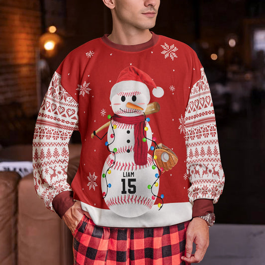 Baseball, Basketball, Football Snowman, Sport Snowman - Personalized Ugly Sweater