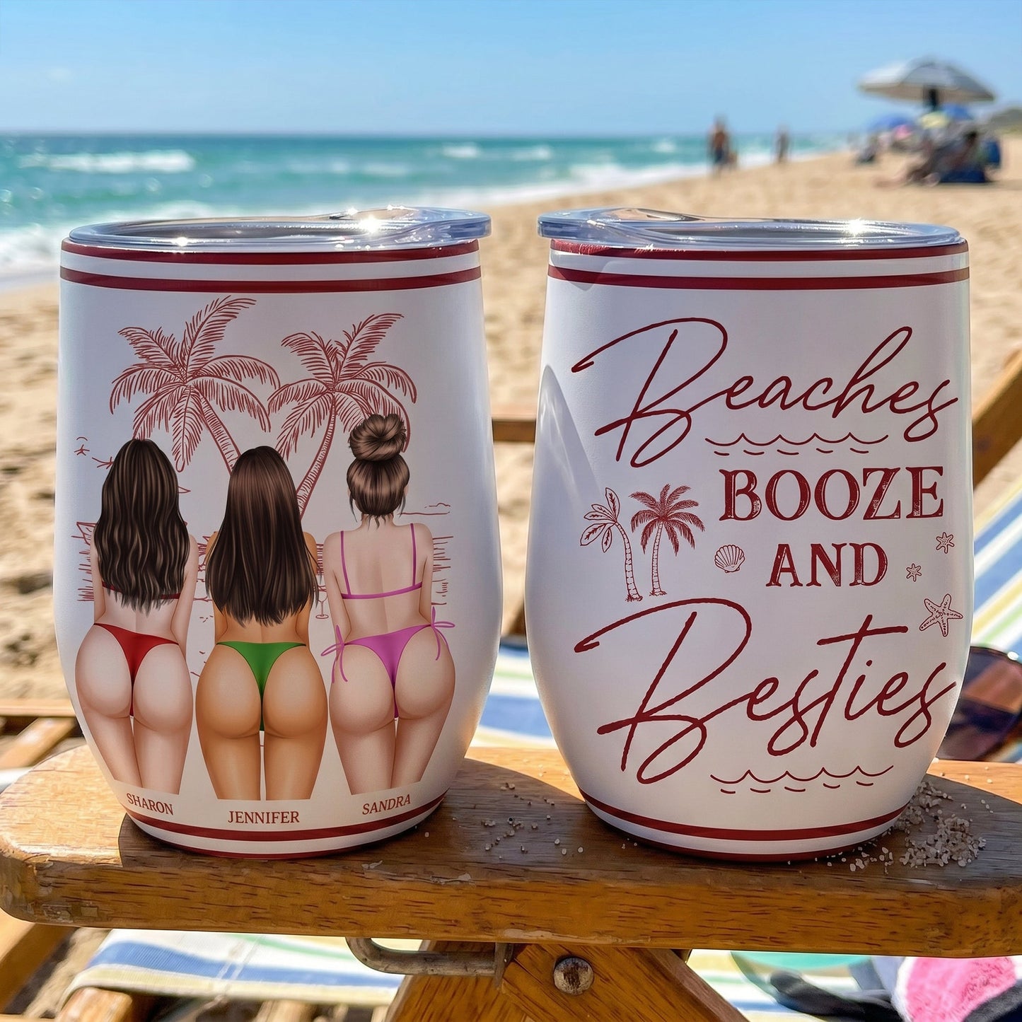 Beaches, Booze & Besties - Personalized Wine Tumbler