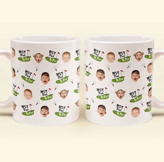 Father's Day Gifts, Best Dad By Par Funny Mug Golf Dad Custom Kid Face - Personalized Mug