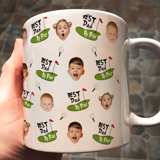 Father's Day Gifts, Best Dad By Par Funny Mug Golf Dad Custom Kid Face - Personalized Mug