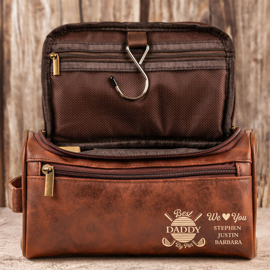 Father's Day Gifts, Best Daddy By Par We Love You - Personalized Leather Toiletry Bag