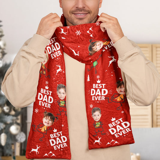 Father's Day Gifts, Best Dad Ever Custom Kid Faces - Personalized Fleece Scarf