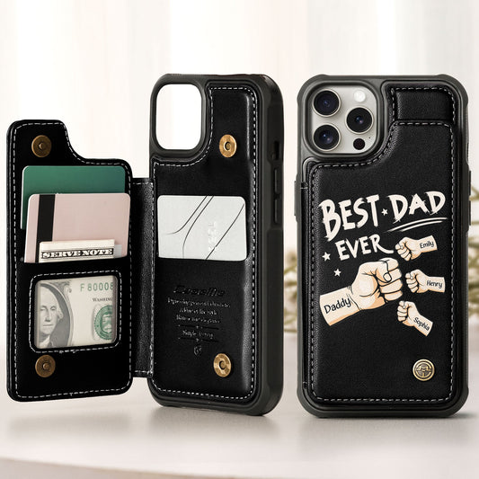 Father's Day Gifts, Best Dad Ever - Personalized Leather Flip Wallet Phone Case