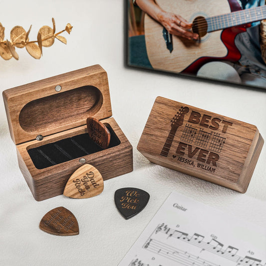 Father's Day Gifts, Best Dad Ever - Personalized Wooden Guitar Pick Box