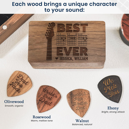 Father's Day Gifts, Best Dad Ever - Personalized Wooden Guitar Pick Box