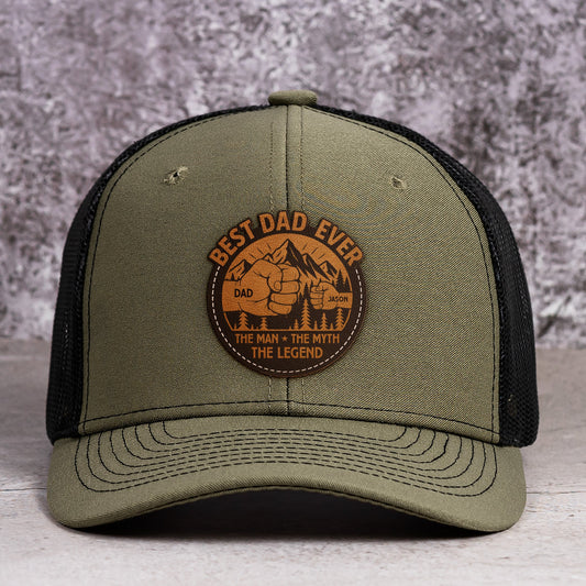 Father's Day Gifts, Best Dad Ever The Man The Myth The Legend - Personalized Leather Patch Hat