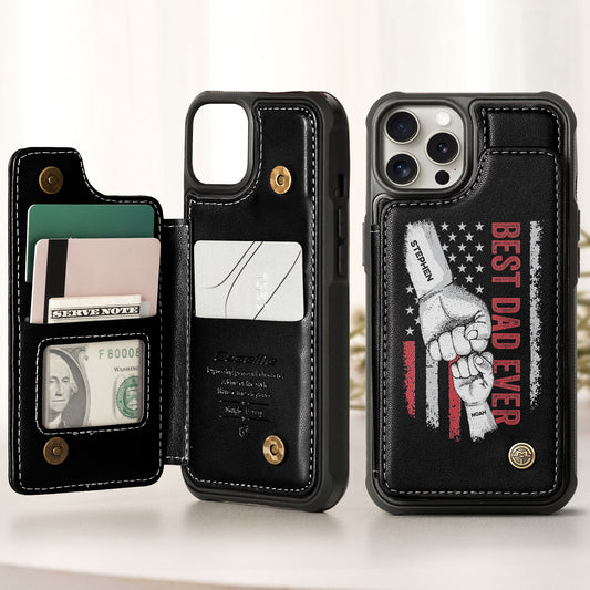 Father's Day Gifts, Best Dad Ever - Vintage Version - Personalized Leather Flip Wallet Phone Case
