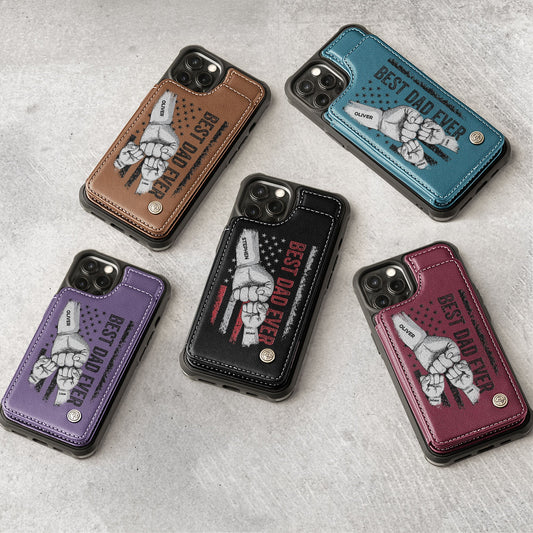 Father's Day Gifts, Best Dad Ever - Vintage Version - Personalized Leather Flip Wallet Phone Case