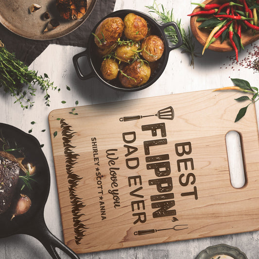 Father's Day Gifts, Best Flippin Dad Ever - Personalized Engraved Maple Cutting Board