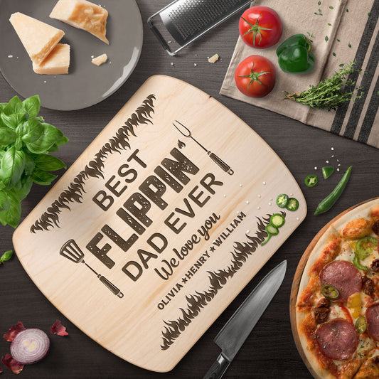 Father's Day Gifts, Best Flippin Dad Ever - Personalized Engraved Oval Cutting Board
